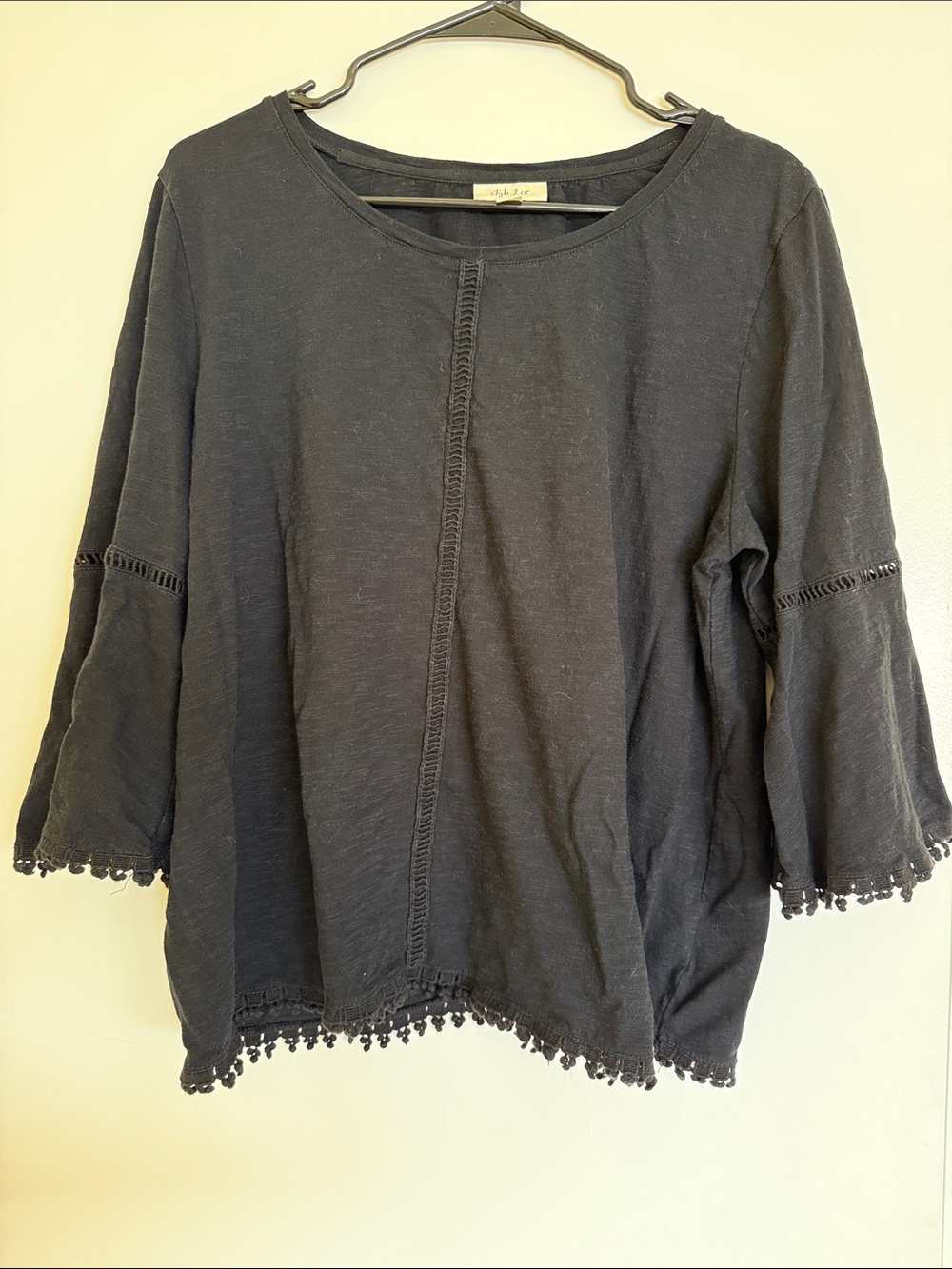 Style & Co. Black Pom-Pom Hem Long Sleeve Tunic